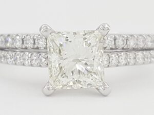 Ideal Princess Cut Diamond Engagement Ring Set 1.74 ct 14K White Gold Retail $9k