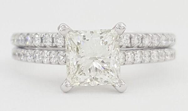 Ideal Princess Cut Diamond Engagement Ring Set 1.74 ct 14K White Gold Retail $9k