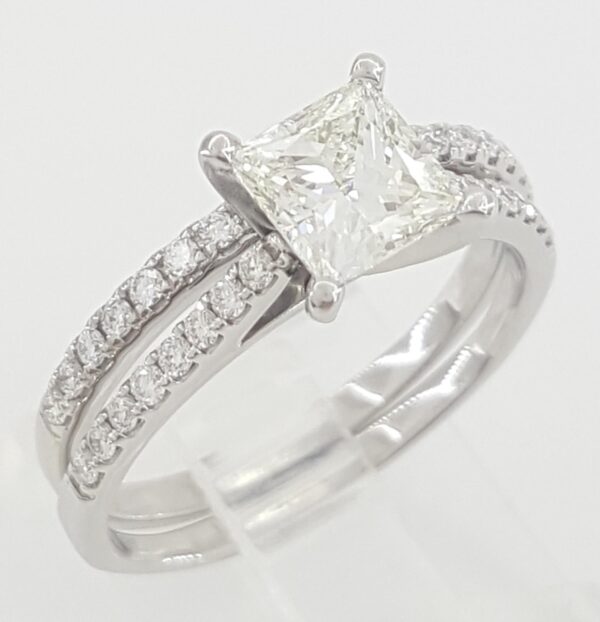 Ideal Princess Cut Diamond Engagement Ring Set 1.74 ct 14K White Gold Retail $9k