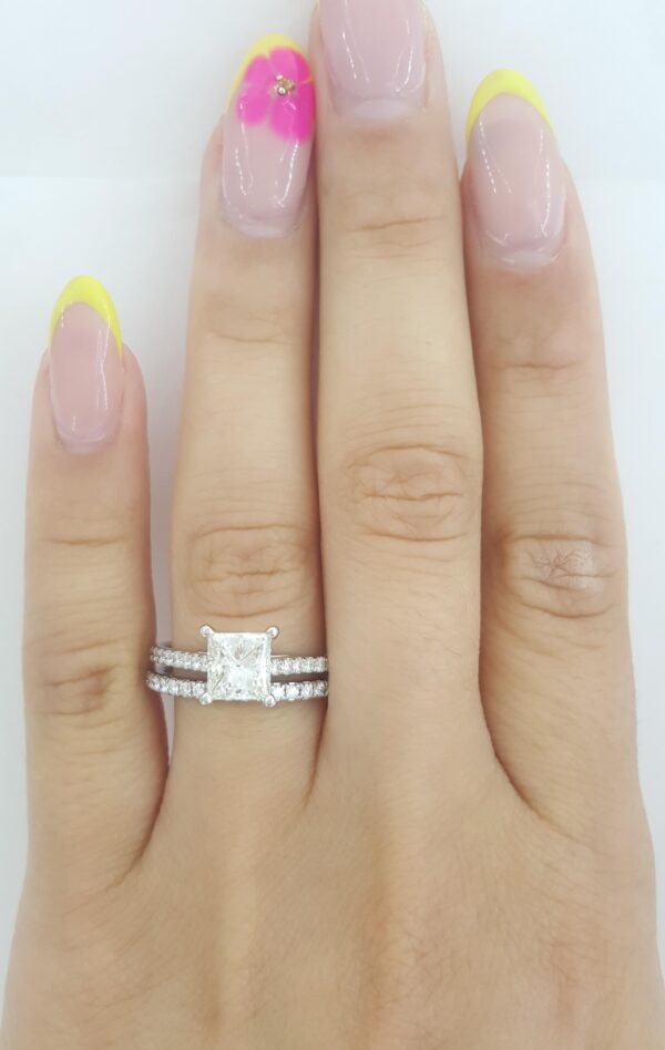 Ideal Princess Cut Diamond Engagement Ring Set 1.74 ct 14K White Gold Retail $9k