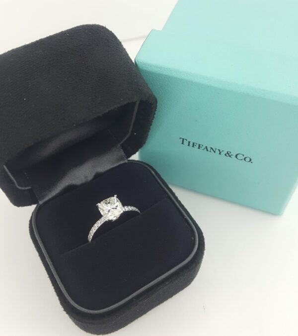 Tiffany & Co Novo Cushion Cut Diamond Engagement Ring 1.67 ct Plat Rtl $29,500