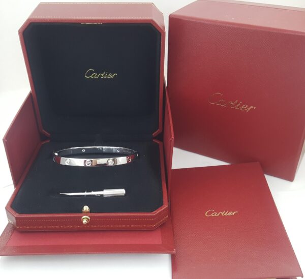 Cartier LOVE 18K White Gold 4 Diamonds Bracelet 0.42 ct SIZE 20 Retail $12.7K