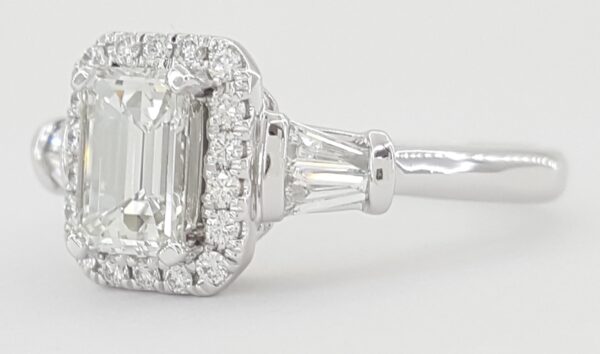 Emerald Cut Diamond Halo Engagement Ring 1.08 ct Platinum