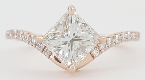 Ideal Princess Cut Diamond Engagement Ring 1.22 ct F/VVS2 14K Rose Gold Rtl $10k