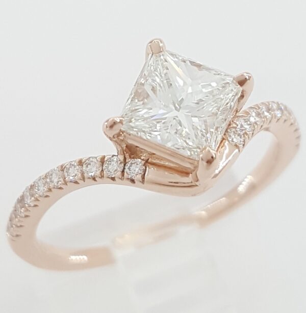 Ideal Princess Cut Diamond Engagement Ring 1.22 ct F/VVS2 14K Rose Gold Rtl $10k