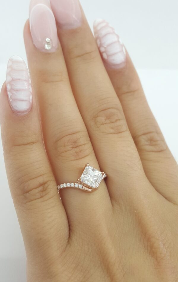 Ideal Princess Cut Diamond Engagement Ring 1.22 ct F/VVS2 14K Rose Gold Rtl $10k