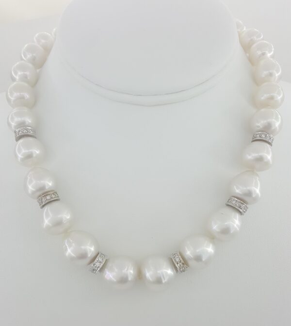 South Sea Pearl Diamond Choker Necklace 1.5 ct 16.5" 18k White Gold