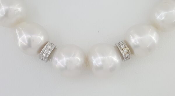 South Sea Pearl Diamond Choker Necklace 1.5 ct 16.5" 18k White Gold