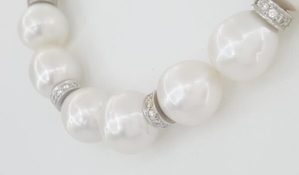 South Sea Pearl Diamond Choker Necklace 1.5 ct 16.5" 18k White Gold