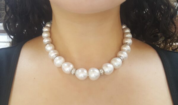South Sea Pearl Diamond Choker Necklace 1.5 ct 16.5" 18k White Gold