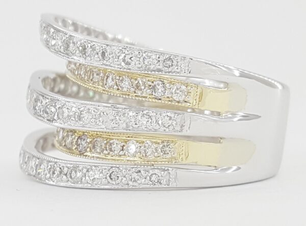 Five Row Round Diamond Statement Ring 1.5 ct 14K White & Yellow Gold