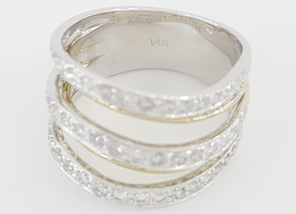 Five Row Round Diamond Statement Ring 1.5 ct 14K White & Yellow Gold