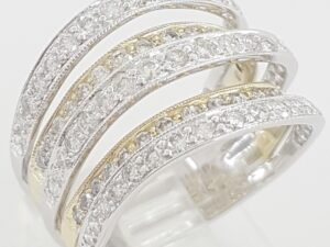 Five Row Round Diamond Statement Ring 1.5 ct 14K White & Yellow Gold