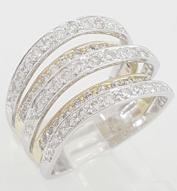 Five Row Round Diamond Statement Ring 1.5 ct 14K White & Yellow Gold