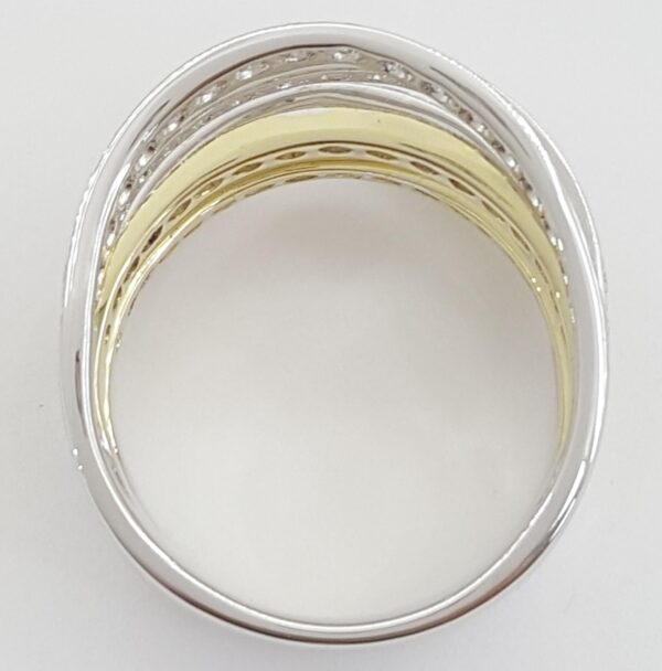 Five Row Round Diamond Statement Ring 1.5 ct 14K White & Yellow Gold
