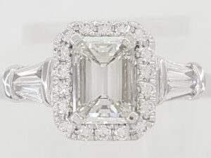 Emerald Cut Diamond Halo Engagement Ring 1.08 ct Platinum