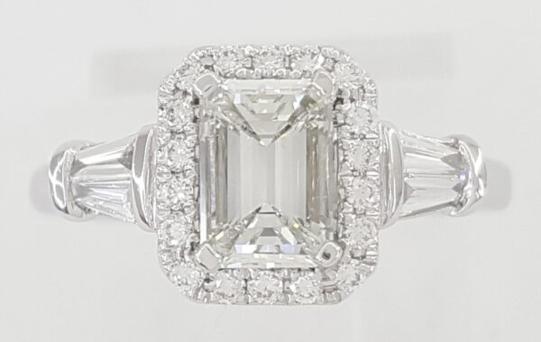 Emerald Cut Diamond Halo Engagement Ring 1.08 ct Platinum