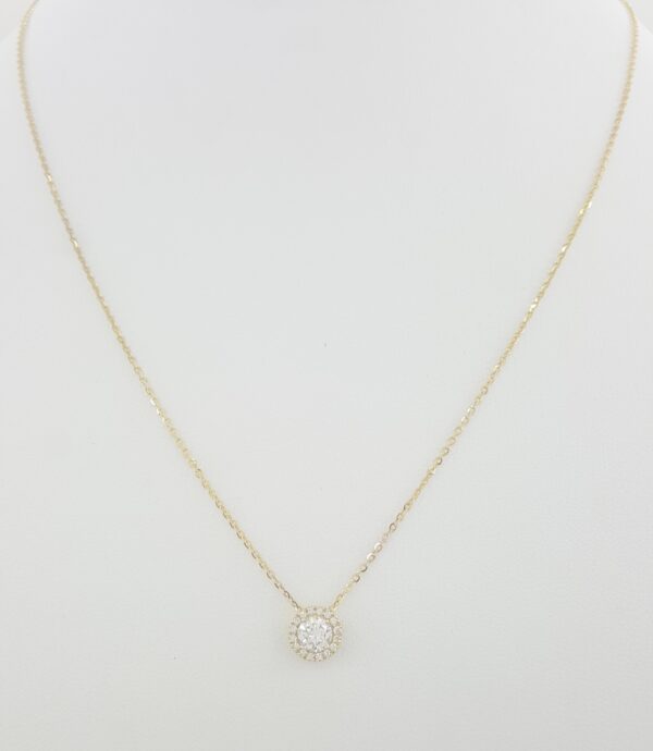 Round Brilliant Diamond Halo Pendant Necklace 14K Yellow Gold 0.6 ct Rtl $2,295