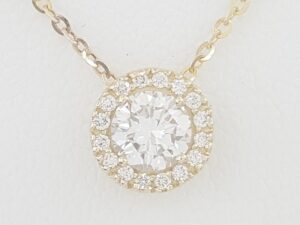Round Brilliant Diamond Halo Pendant Necklace 14K Yellow Gold 0.6 ct Rtl $2,295