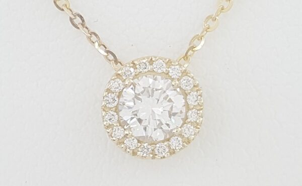Round Brilliant Diamond Halo Pendant Necklace 14K Yellow Gold 0.6 ct Rtl $2,295