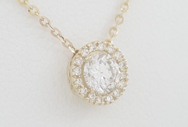 Round Brilliant Diamond Halo Pendant Necklace 14K Yellow Gold 0.6 ct Rtl $2,295
