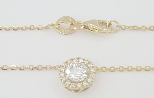 Round Brilliant Diamond Halo Pendant Necklace 14K Yellow Gold 0.6 ct Rtl $2,295