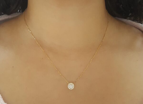Round Brilliant Diamond Halo Pendant Necklace 14K Yellow Gold 0.6 ct Rtl $2,295