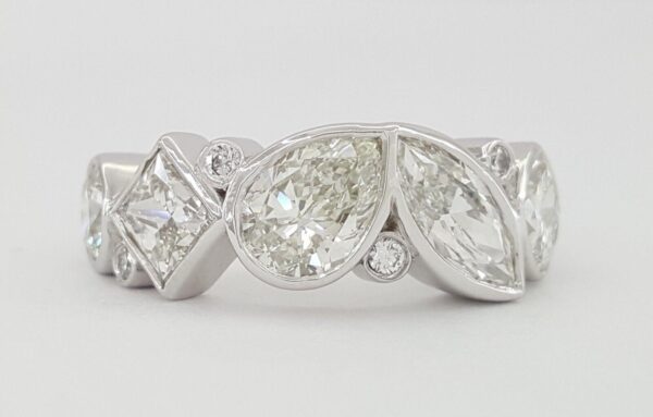 Round Princess Pear Marquise Cushion Diamond Bezel Set Ring PLAT 3.74 ct