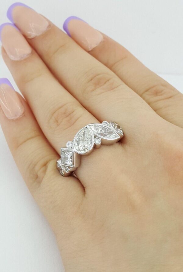 Round Princess Pear Marquise Cushion Diamond Bezel Set Ring PLAT 3.74 ct