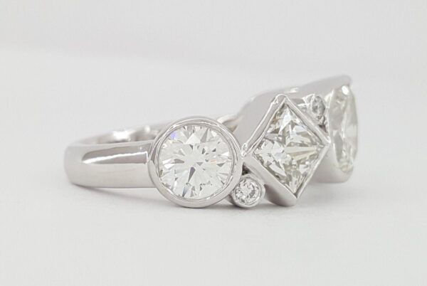 Round Princess Pear Marquise Cushion Diamond Bezel Set Ring PLAT 3.74 ct
