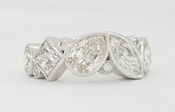 Round Princess Pear Marquise Cushion Diamond Bezel Set Ring PLAT 3.74 ct