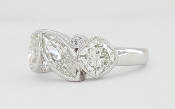 Round Princess Pear Marquise Cushion Diamond Bezel Set Ring PLAT 3.74 ct