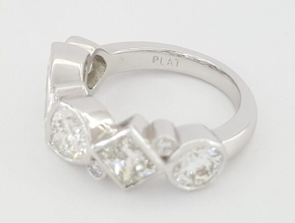 Round Princess Pear Marquise Cushion Diamond Bezel Set Ring PLAT 3.74 ct