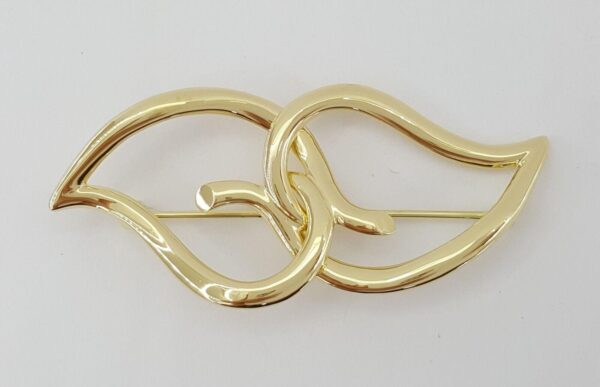 Tiffany & Co Vintage 18K Yellow Gold Double Leaf Heart Brooch Pin 12.6 g 55mm
