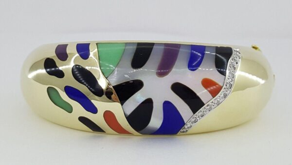 Asch Grossbardt Round Diamond & Enamel Multi Stone Bangle 61g 14K Yellow Gold