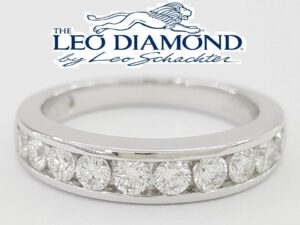 Leo Channel Set Round Diamond Wedding Band 4.2mm 14k White Gold 0.75 ct