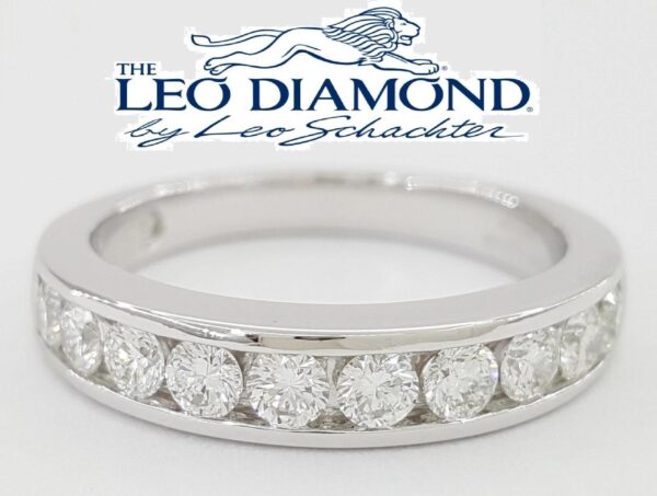 Leo Channel Set Round Diamond Wedding Band 4.2mm 14k White Gold 0.75 ct