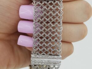Vintage Diamond Mesh Bracelet 2.6 ct 33.2 Grams 21.5 mm 18K White Gold