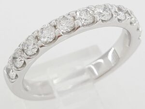 Half Circle Round Diamond Shared Prong Wedding Band 1 ct 18k White Gold 3.2 mm