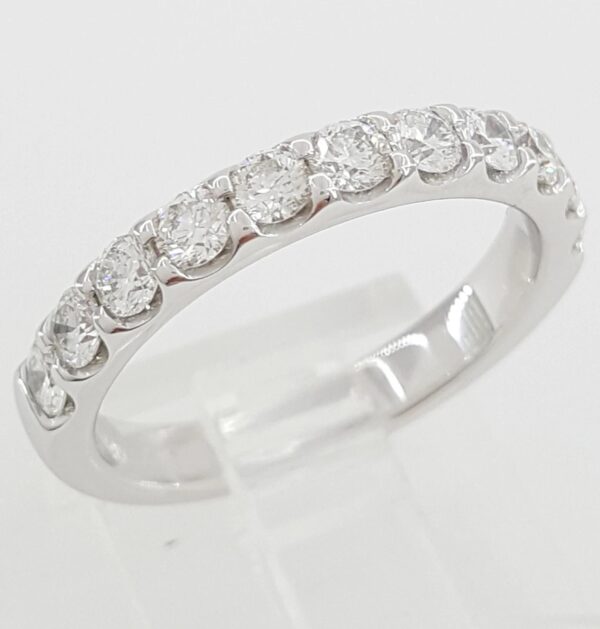 Half Circle Round Diamond Shared Prong Wedding Band 1 ct 18k White Gold 3.2 mm