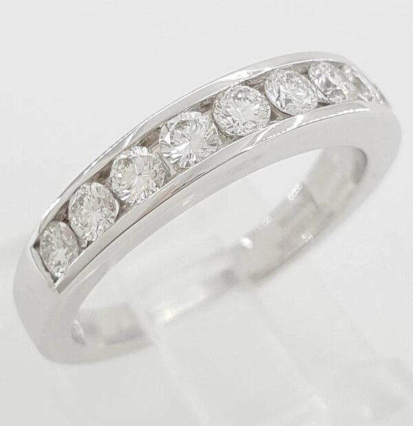 Leo Channel Set Round Diamond Wedding Band 4.2mm 14k White Gold 0.75 ct