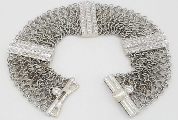 Vintage Diamond Mesh Bracelet 2.6 ct 33.2 Grams 21.5 mm 18K White Gold