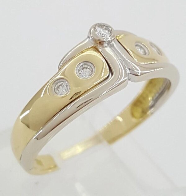 Diamond 18k Yellow & White Gold Tiara Ring 7.2mm 0.06 ct