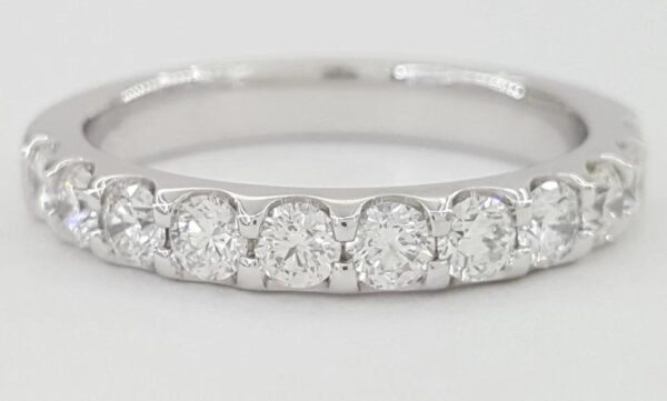 Half Circle Round Diamond Shared Prong Wedding Band 1 ct 18k White Gold 3.2 mm
