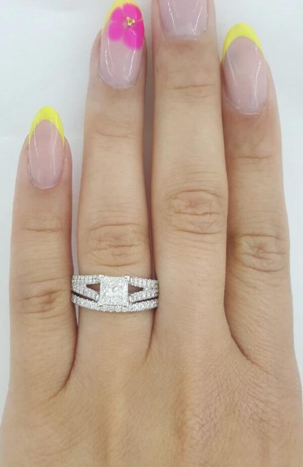Gabriel & Co. Princess Cut Shank-Split Diamond Engagement Ring Set 1.65 ct 14k