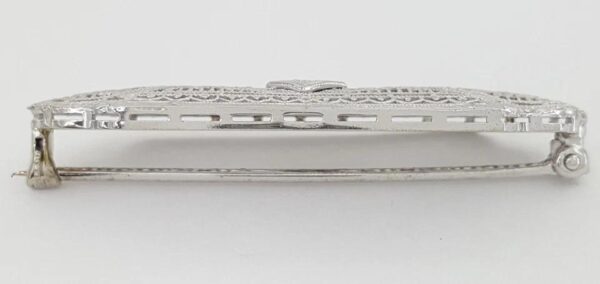 Antique Art Deco Diamond Brooch 10k White Gold 1.65"