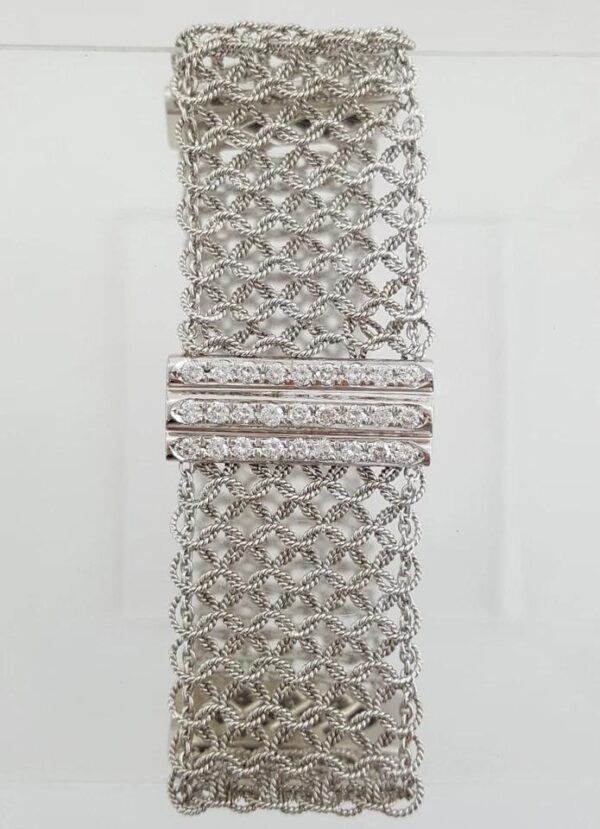 Vintage Diamond Mesh Bracelet 2.6 ct 33.2 Grams 21.5 mm 18K White Gold