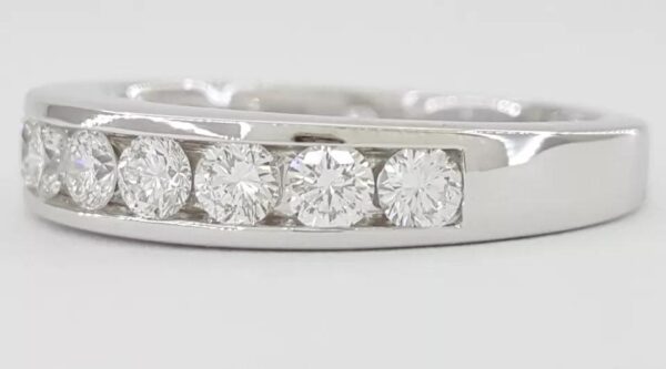 Leo Channel Set Round Diamond Wedding Band 4.2mm 14k White Gold 0.75 ct