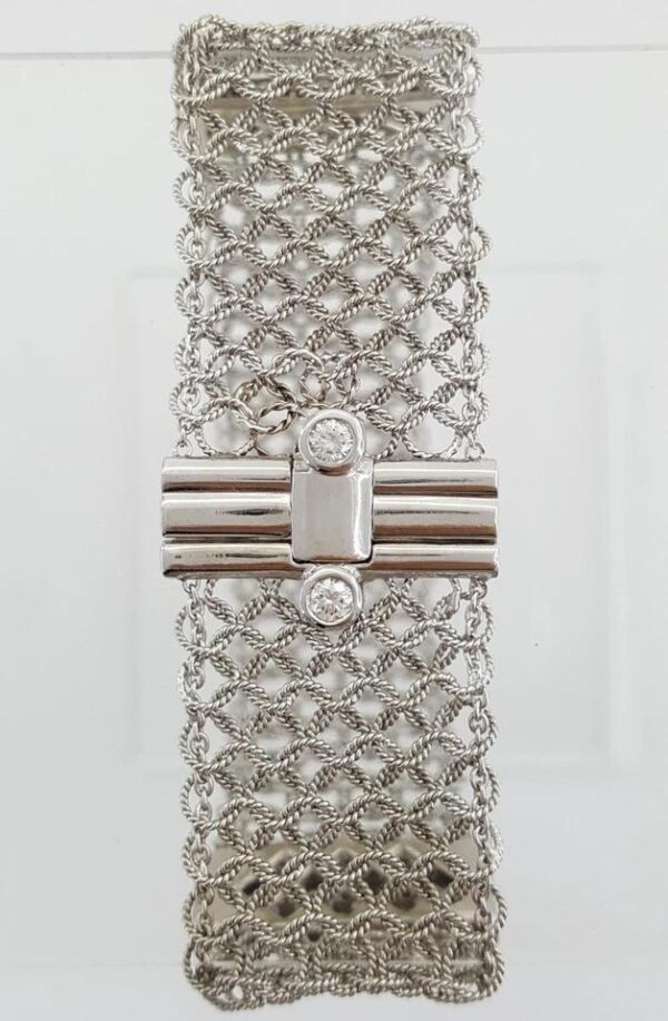 Vintage Diamond Mesh Bracelet 2.6 ct 33.2 Grams 21.5 mm 18K White Gold