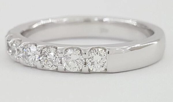Half Circle Round Diamond Shared Prong Wedding Band 1 ct 18k White Gold 3.2 mm